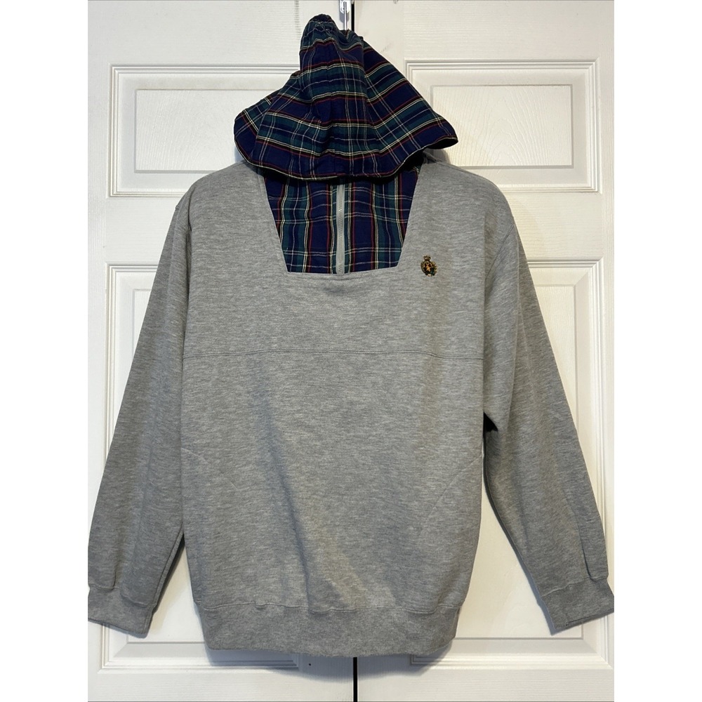 90’s‎ Y2K Knights Of Round Table Gray Plaid 1/4 Zip Crest Hoodie Pullover Large
